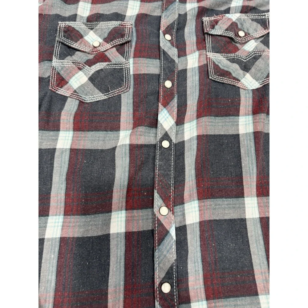 BKE Pearl Snap Shirt Plaid Thick Stitch Mens Size Large Athletic Fit Punk Grunge